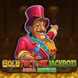 Gold Factory Jackpots Mega Moolah online game logo by Aurum Signature Studios on spinjoy.nl